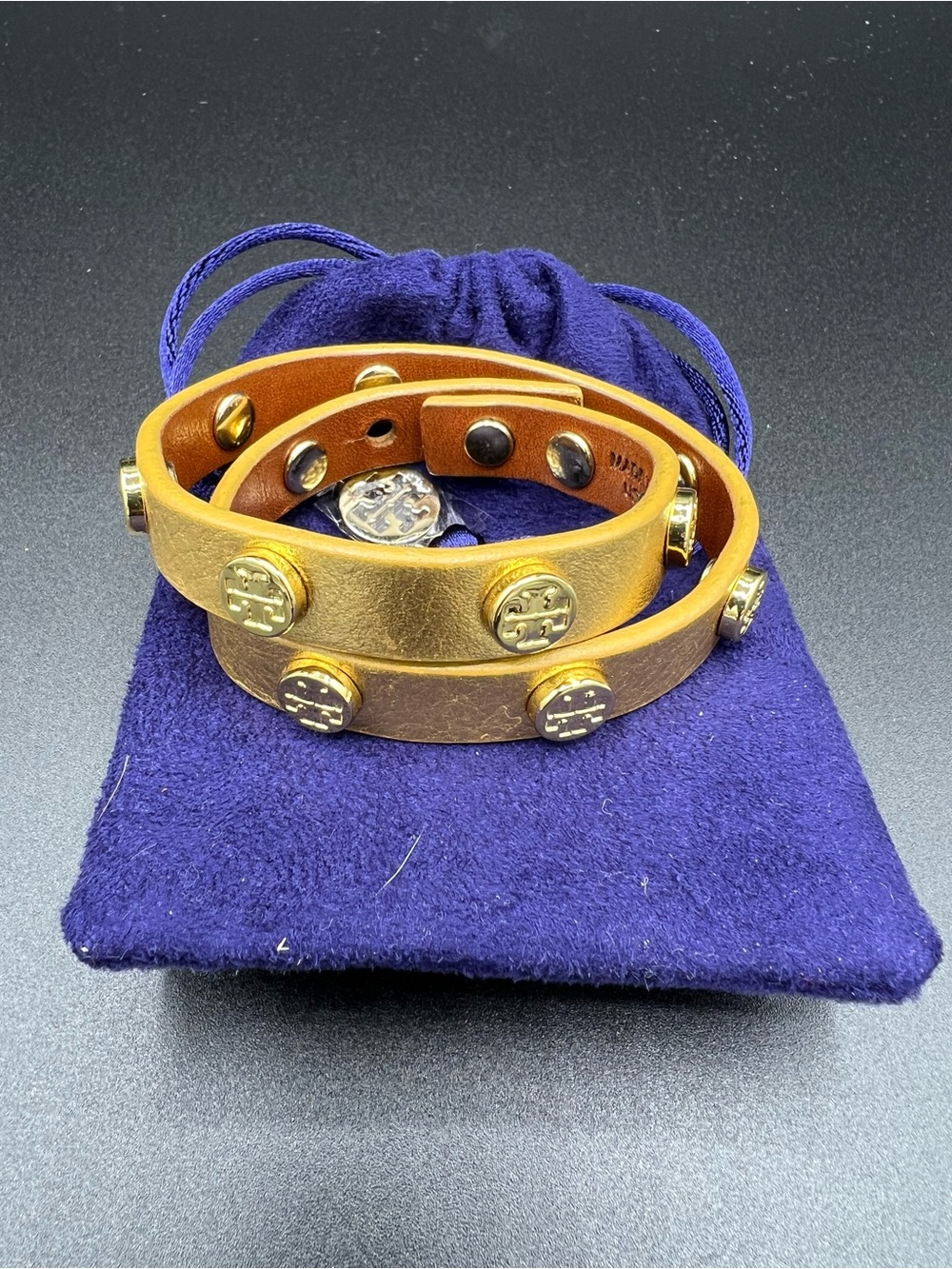 Tory Burch Gold-Tone Leather Double Wrap Bracelet